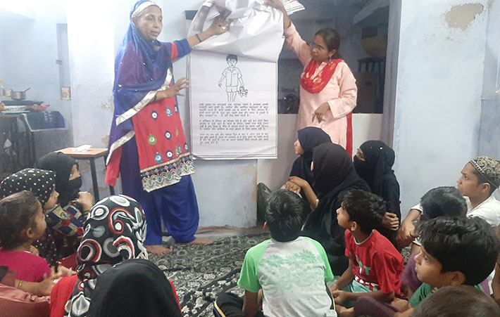 A customized and participatory Child Rights Curriculum is rolled out in the community on a wide-scale, and is being led by community volunteers.